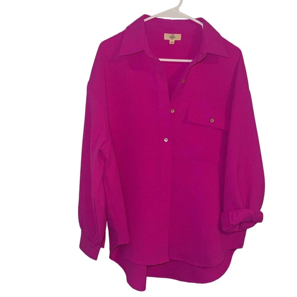 Entro Fuchsia Pink Textured Waffle Button Down Shirt T19695 Womens Small EUC